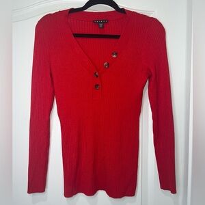 Tribal Ribbed Women’s Fitted Long Sleeve V-Cut Top Red Size XS